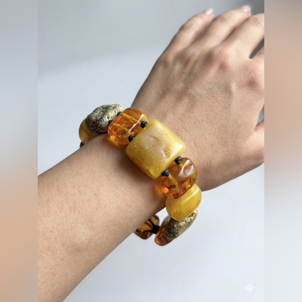 Authentic Raw Baltic Amber Statement Bracelet - Multicolor Chunky Nuggets